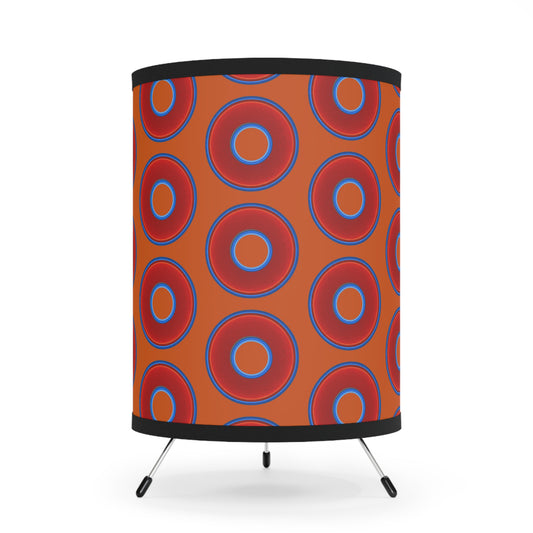 Lumpy Tripod Donut Lamp - vivid red donuts w/dark orange background