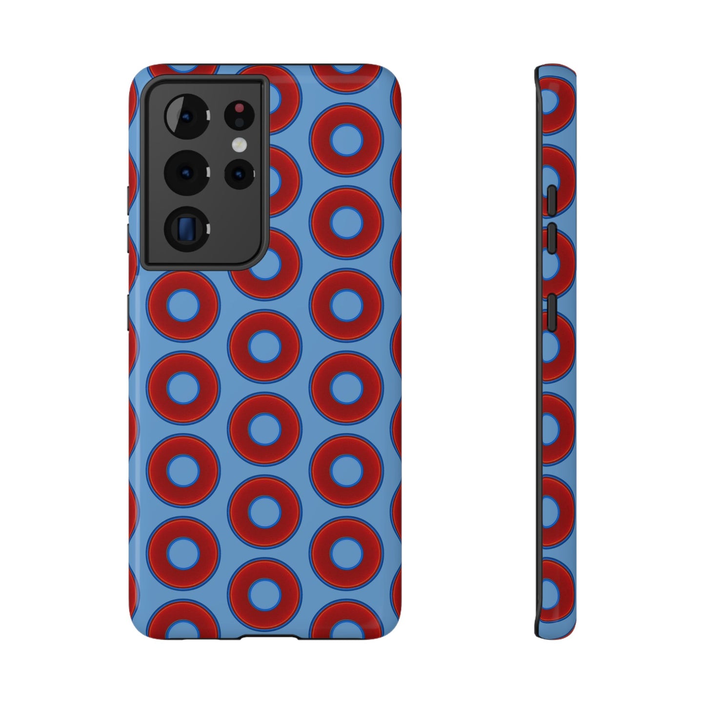 Impact-Resistant Lumpy Donut Case - red vivid donut print w/light blue background