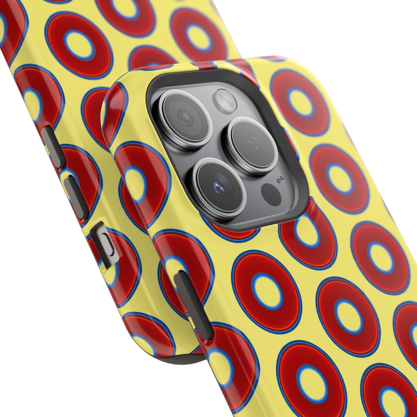 Impact-Resistant Lumpy Donut Case - red vivid donut print w/yellow background