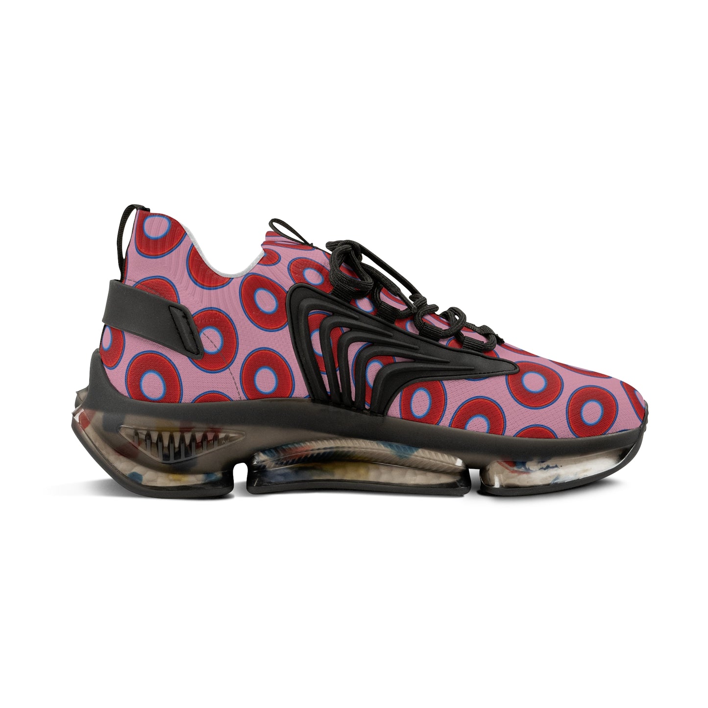 Donut Kicks - red vivid donut print w/pale magenta background