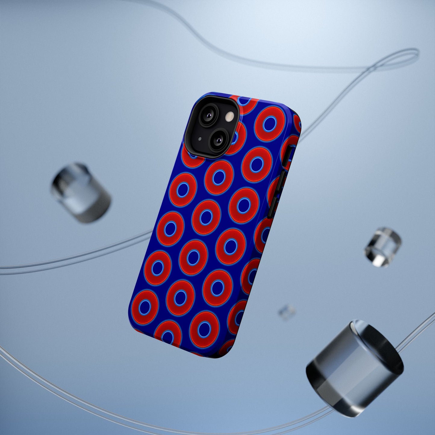 Impact-Resistant Lumpy Donut Case - red vivid donut print w/vivid navy background