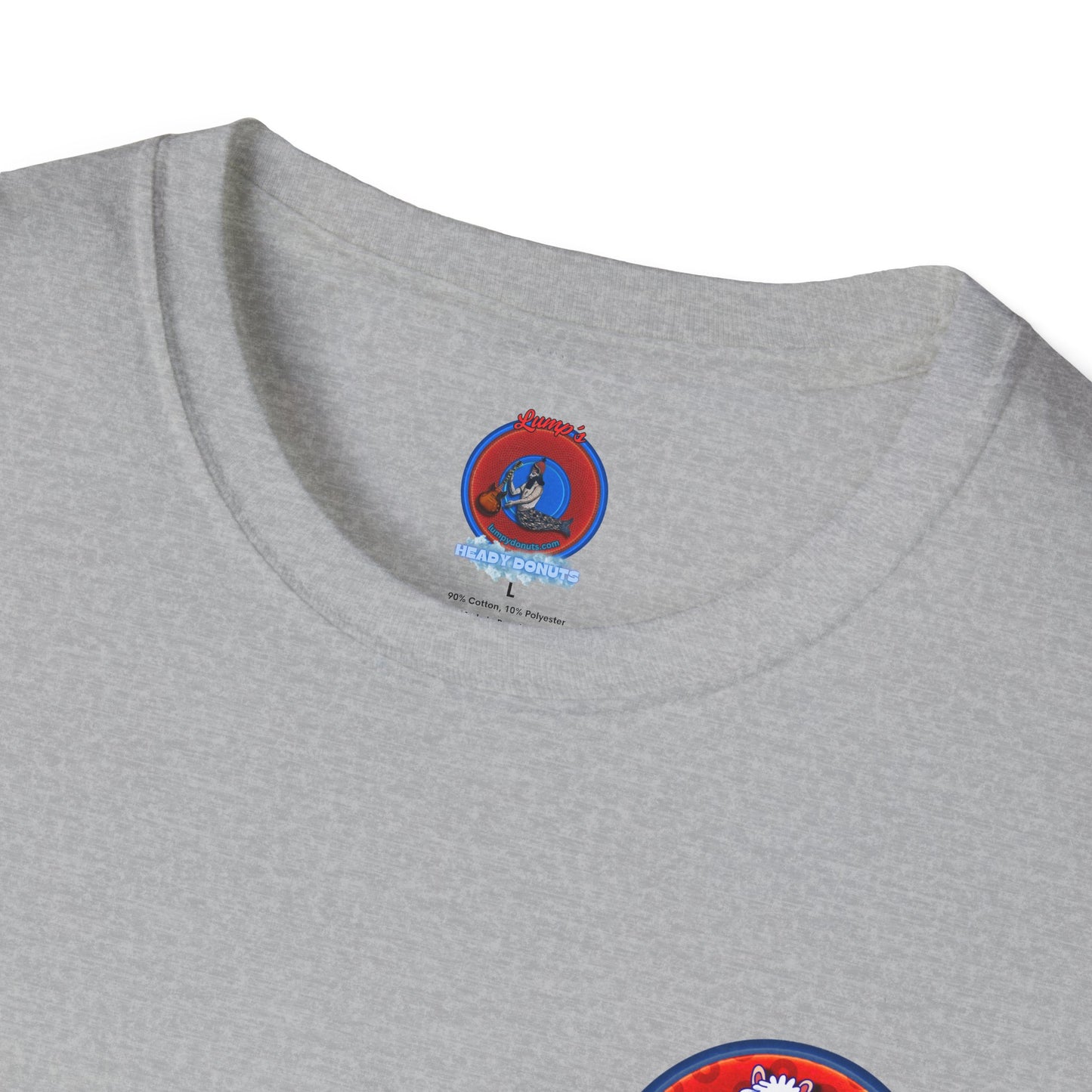 Classic Donut Tee - Unisex Soft-Style - "Medium Paced Llama Donut" - red/blue widemouthed paradox donut