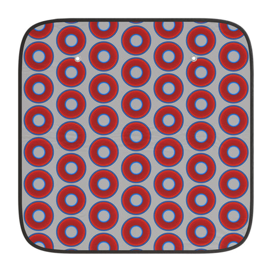Automotive Donut Sun Shade - red vivid donuts w/light gray background