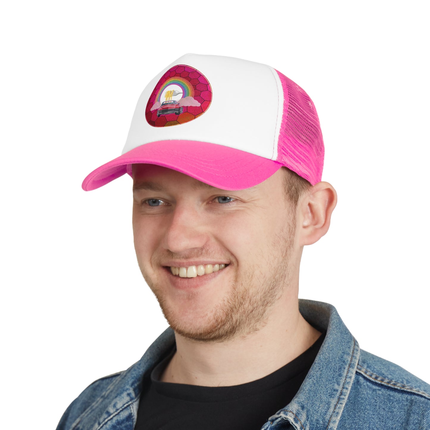 Lumpy Trucker Hat - "The Spaghetti Incident in my Caddy " - variant 1 - magenta hexadonut w/red caddy