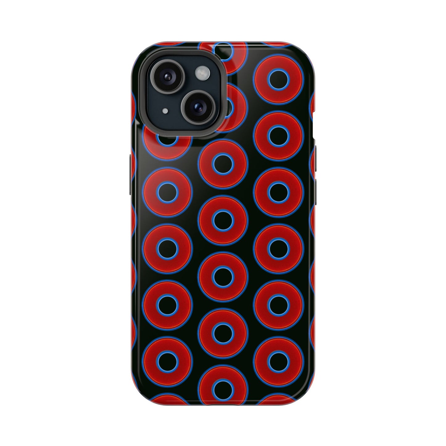 Impact-Resistant Lumpy Donut Case - red vivid donut print w/midnight moss background