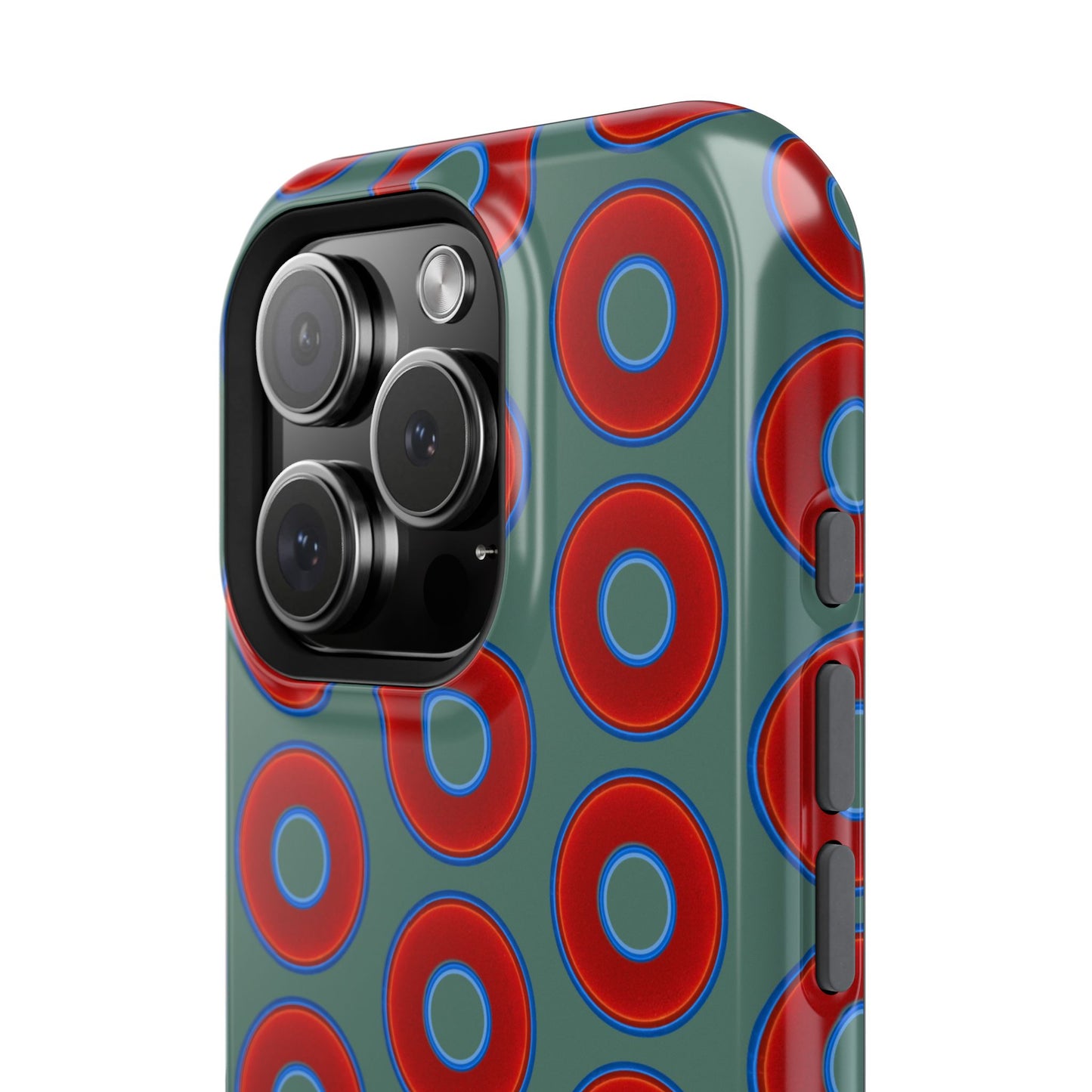 Impact-Resistant Lumpy Donut Case - red vivid donut print w/Fenway green background