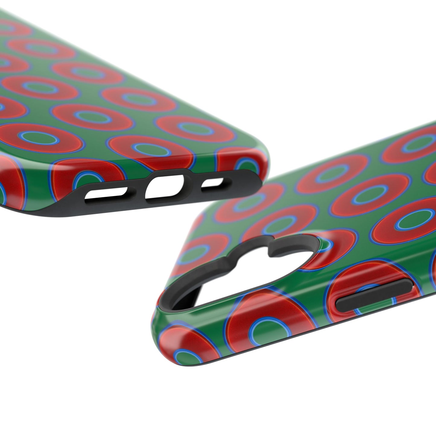 Impact-Resistant Lumpy Donut Case - red vivid donut print w/green background