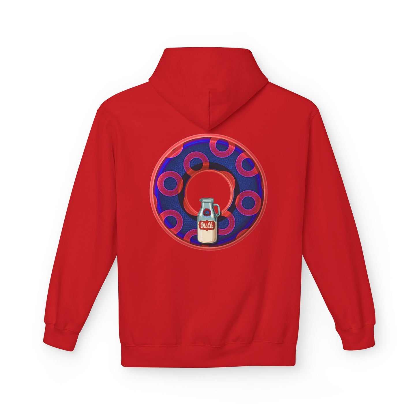 Fleece Harry Hoodies [Midweight Soft-style] - "Wooked Cream Dairy - YEMSG Donut" - electric blue/red rustic paradox donut - variant 2