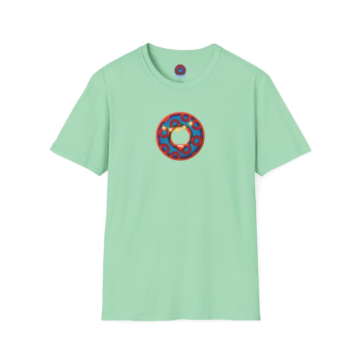 Classic Donut Tee - Unisex Soft-Style - "MORE Donuts Please" - rustic dark blue/red paradox donut - variant 1