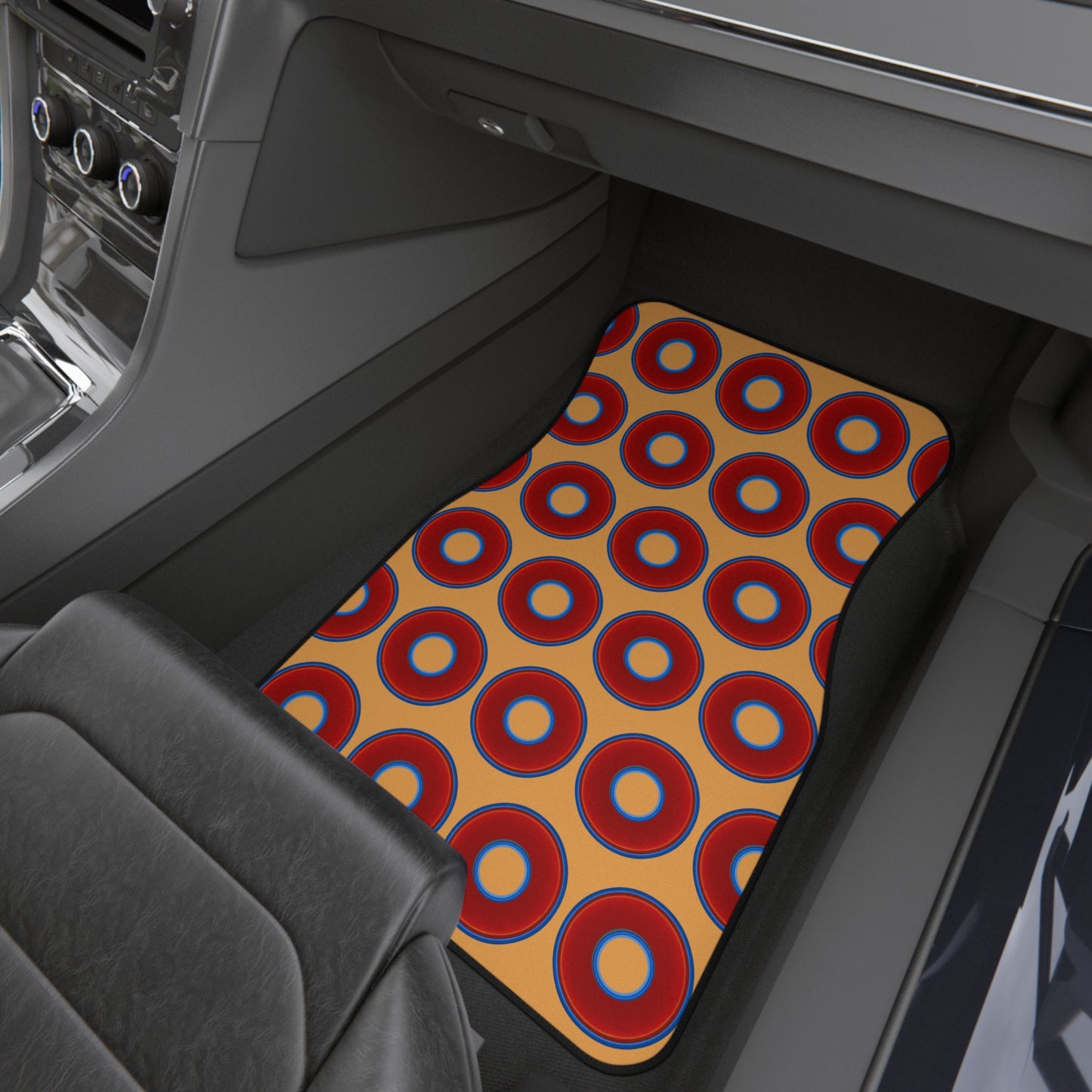 Contacted Car Mats - vivid donut print w/creamsicle orange background