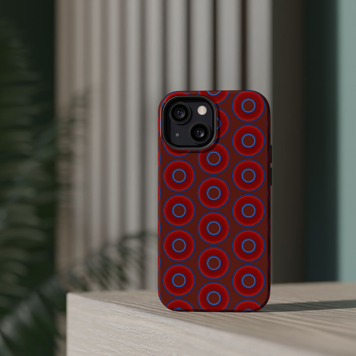 Magnetic Tough Donut Case - red vivid donut print w/burnt umber background