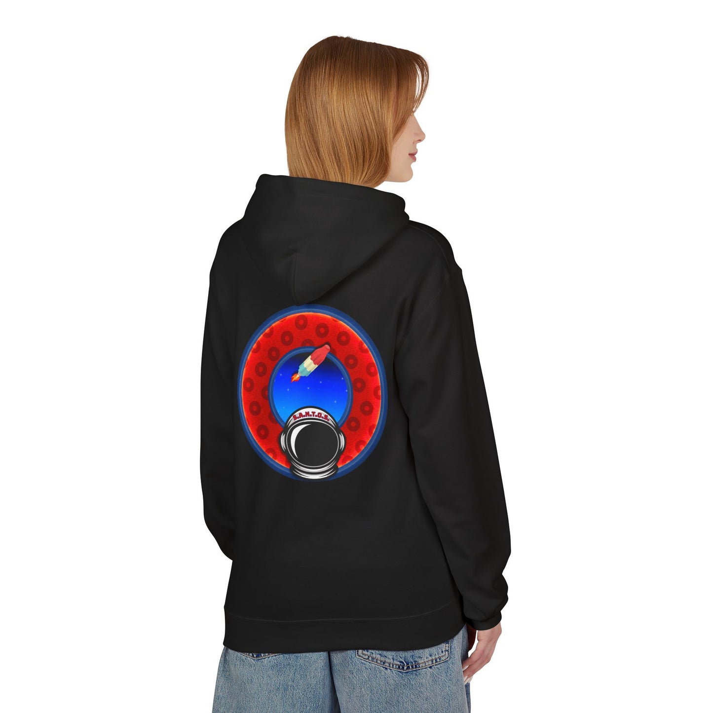 Fleece Harry Hoodies [Midweight Soft-style] - "This is What Donuts Smell Like in Space - YEMSG Donut" - w/widemouthed red/blue donut