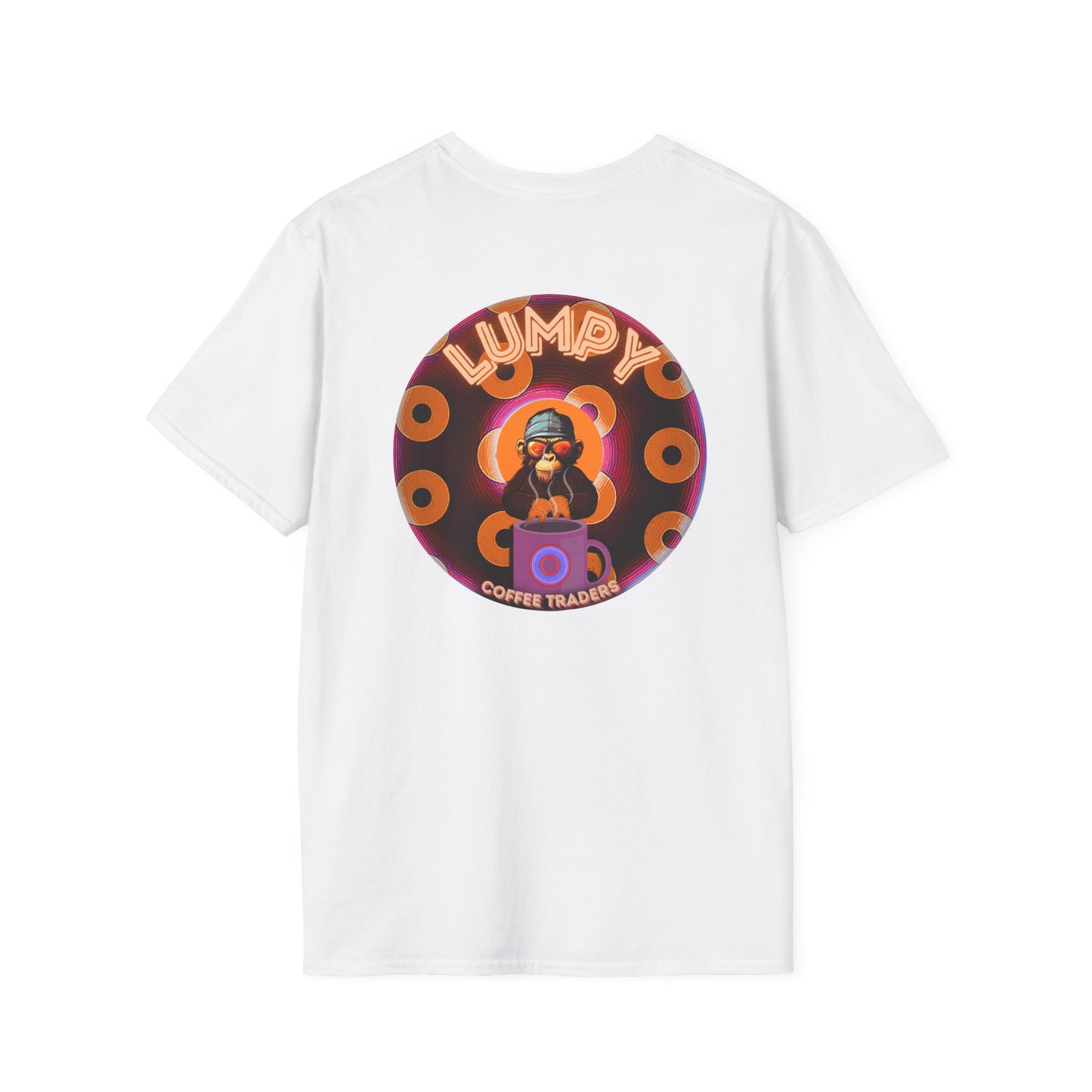 Coffee Traders Tee - Unisex Soft-Style - "Blastoff " - paradoxical donuts - variant 1 - mothership front/logo back