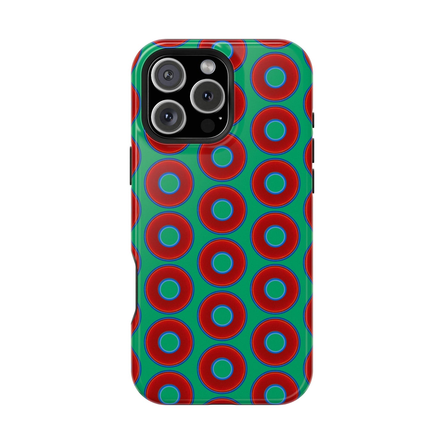 Magnetic Tough Donut Case - red vivid donut print w/jade green background