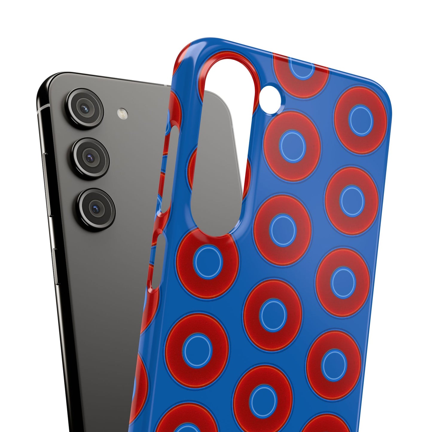 Lumpy Donut Snap Case - red vivid donut print w/dark royal background
