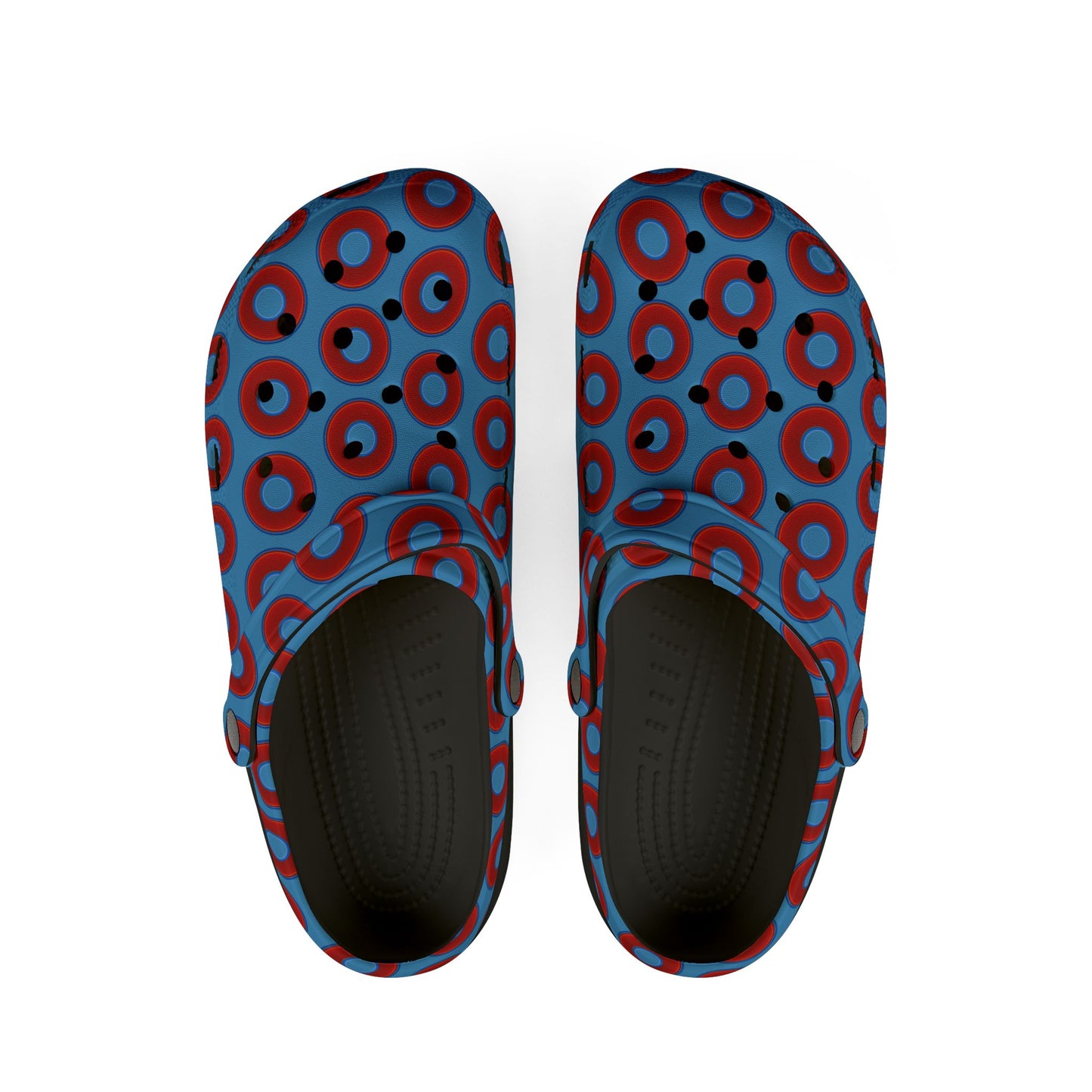 Spatchcocks - donut slip-on shoes - vivid red donuts w/light steel blue background [unisex]