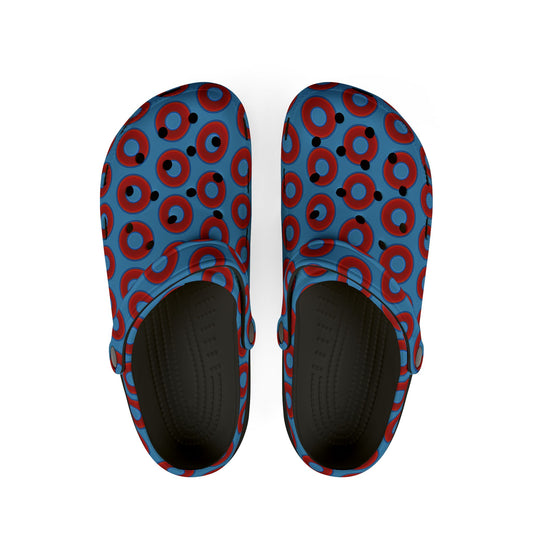 Spatchcocks - donut slip-on shoes - vivid red donuts w/light steel blue background [unisex]