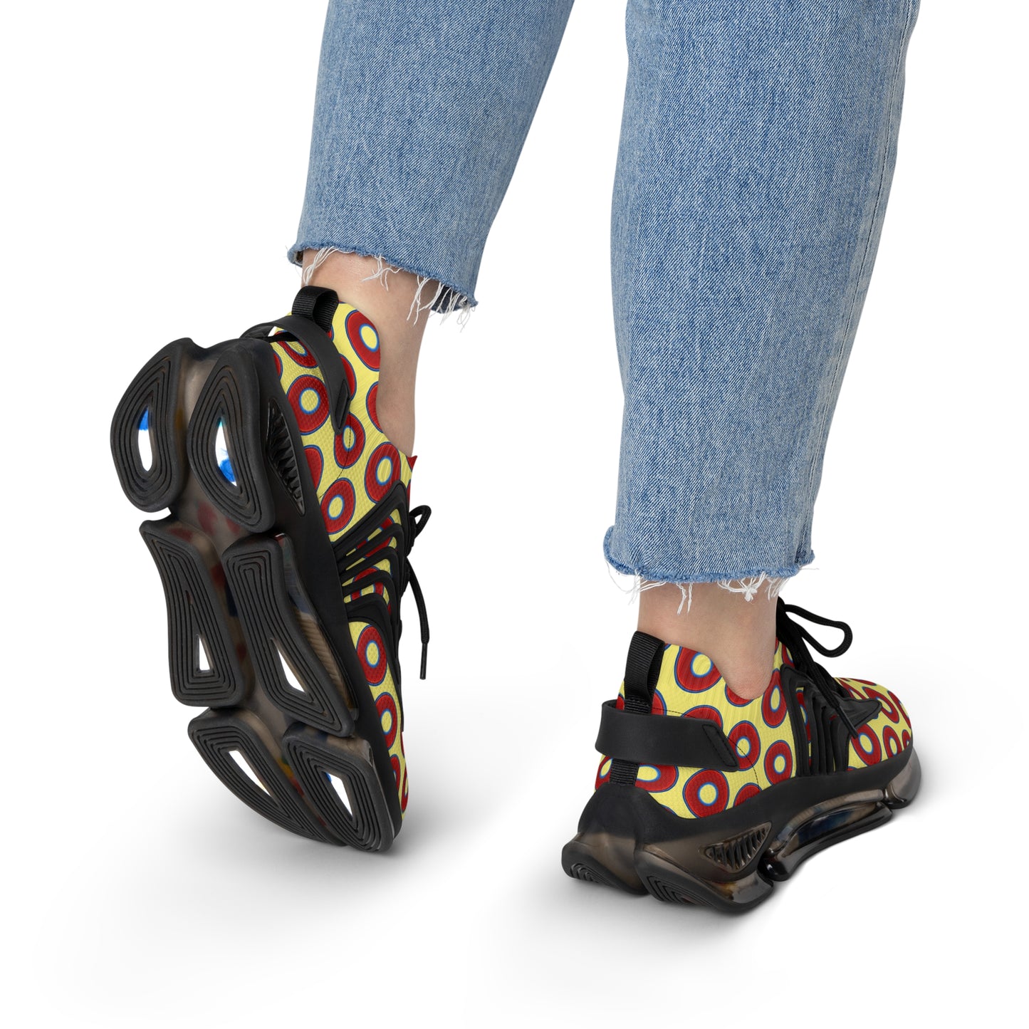 Women's Donut Kicks - red vivid donut print w/yellow background