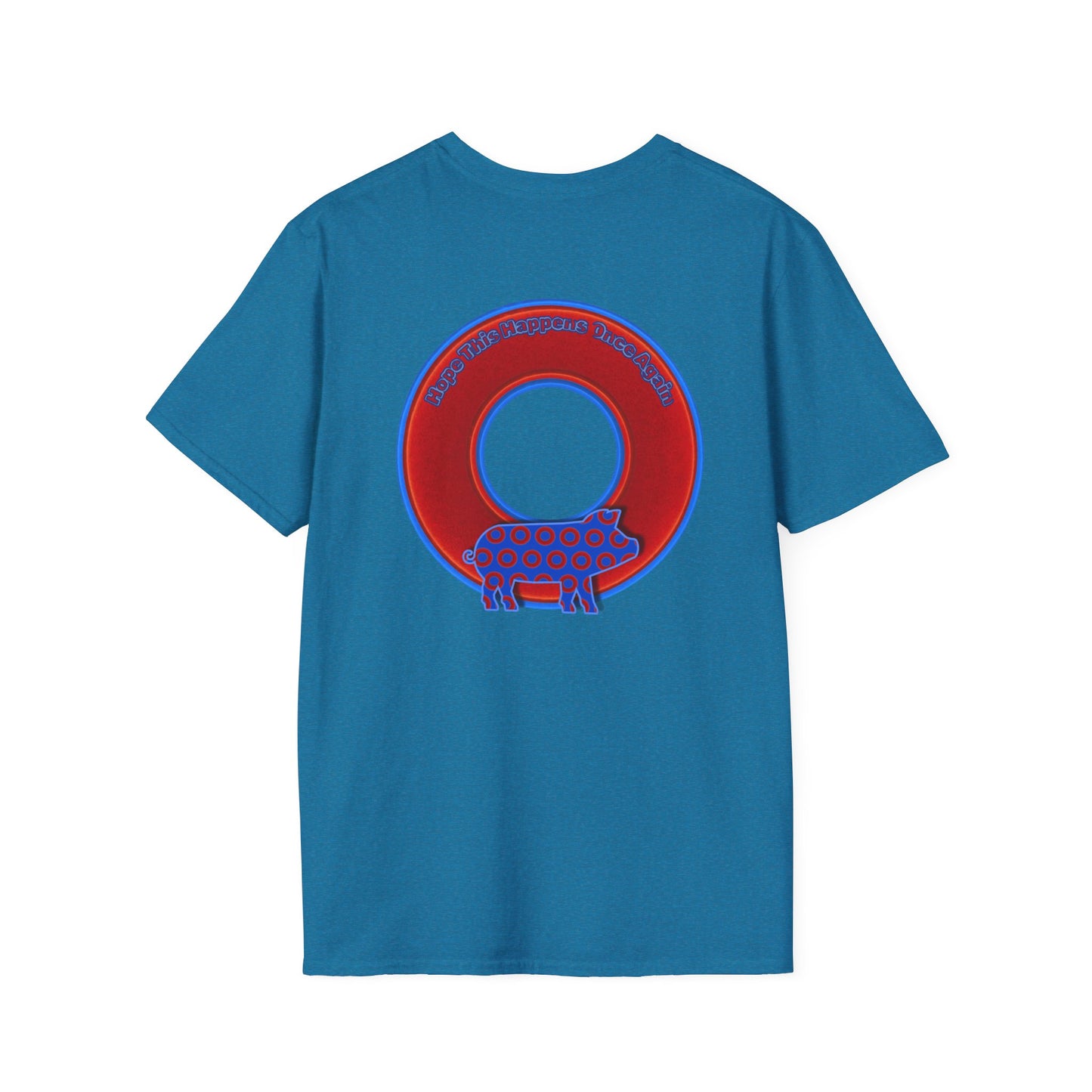 Classic Donut Tee - Unisex Soft-Style - "Guyute's Ugly Donut" - vivid red/blue donut - variant 2