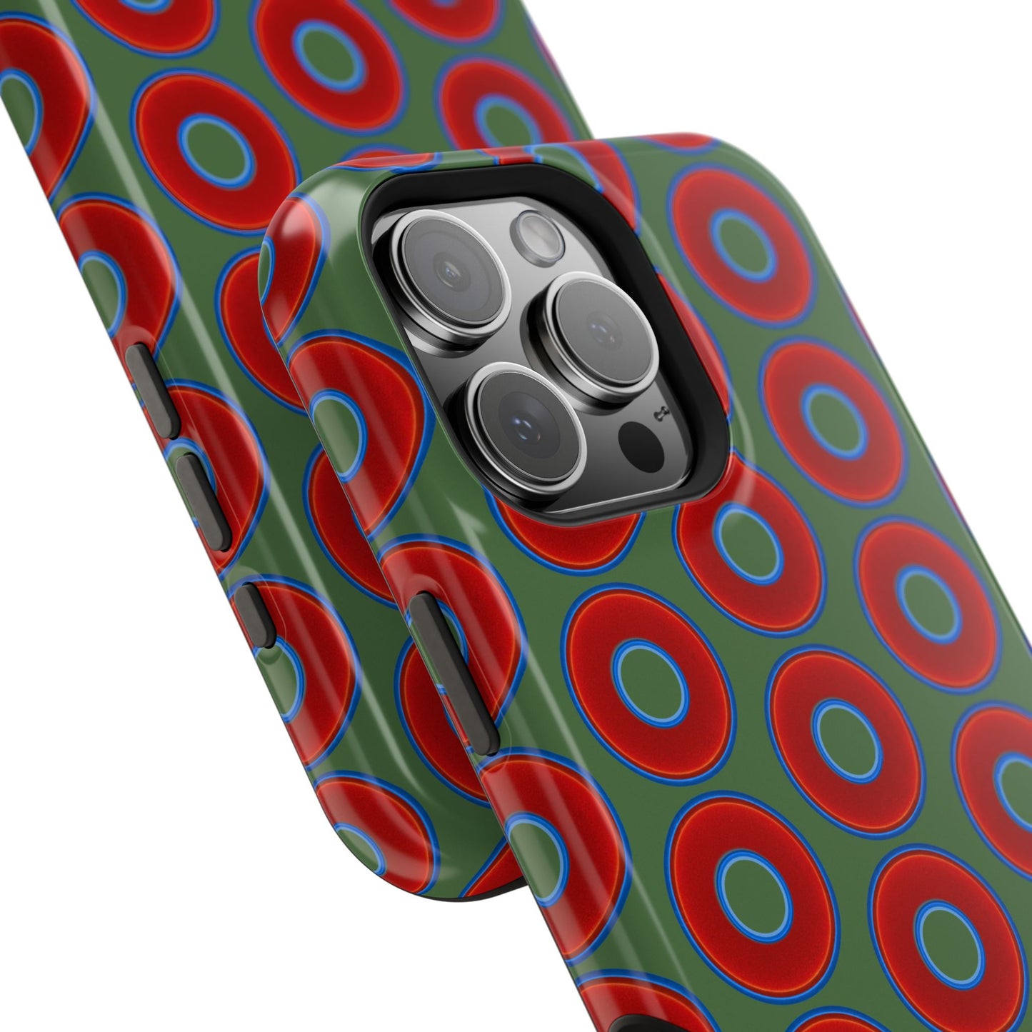 Magnetic Tough Donut Case - red vivid donut print w/dark green background