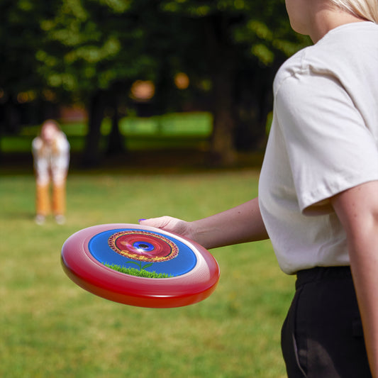 Lumpy Wham-O Donut Frisbee - "Smell the Colorful Donut Phrisbee" - red/royal blue