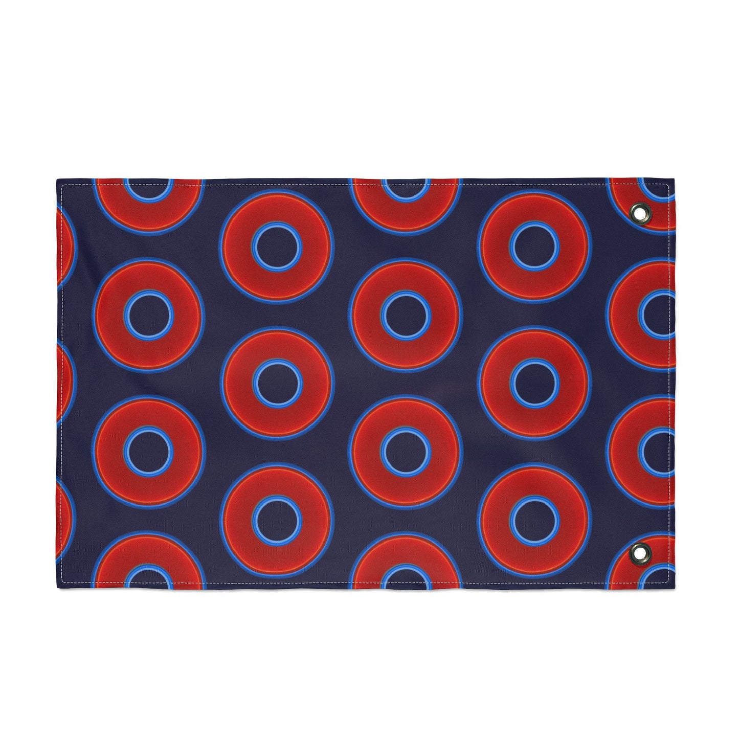 Lumpy Flagpole Sitters - Donut Flags [12" x 18"] - red vivid donut print w/midnight blue background