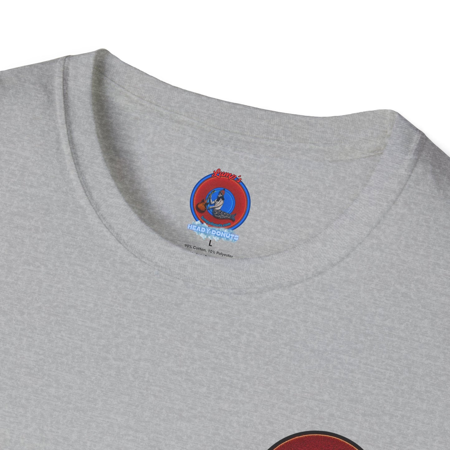 Classic Donut Tee - Unisex Soft-Style - "Dis sheet, it's bananas!" - series 1.0 - variant 4- dark red donut