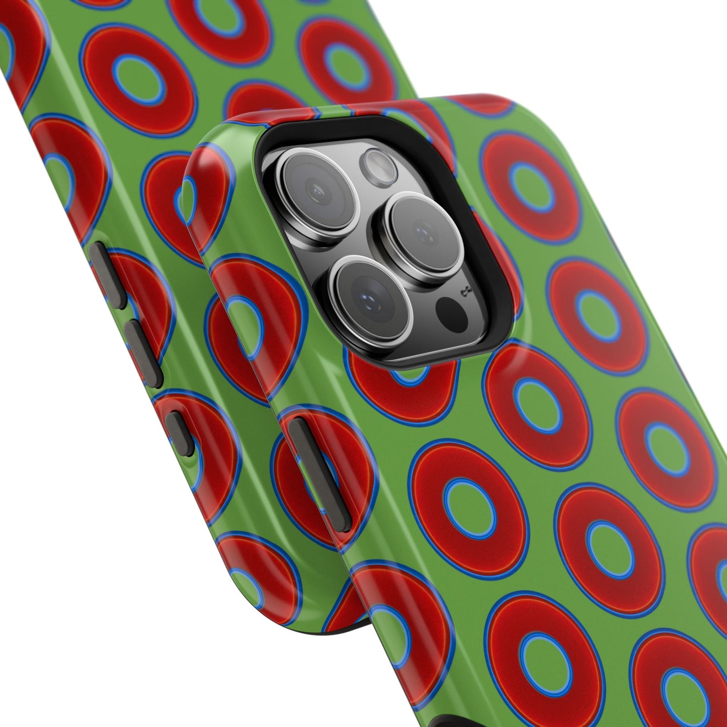 Impact-Resistant Lumpy Donut Case - red vivid donut print w/light green background
