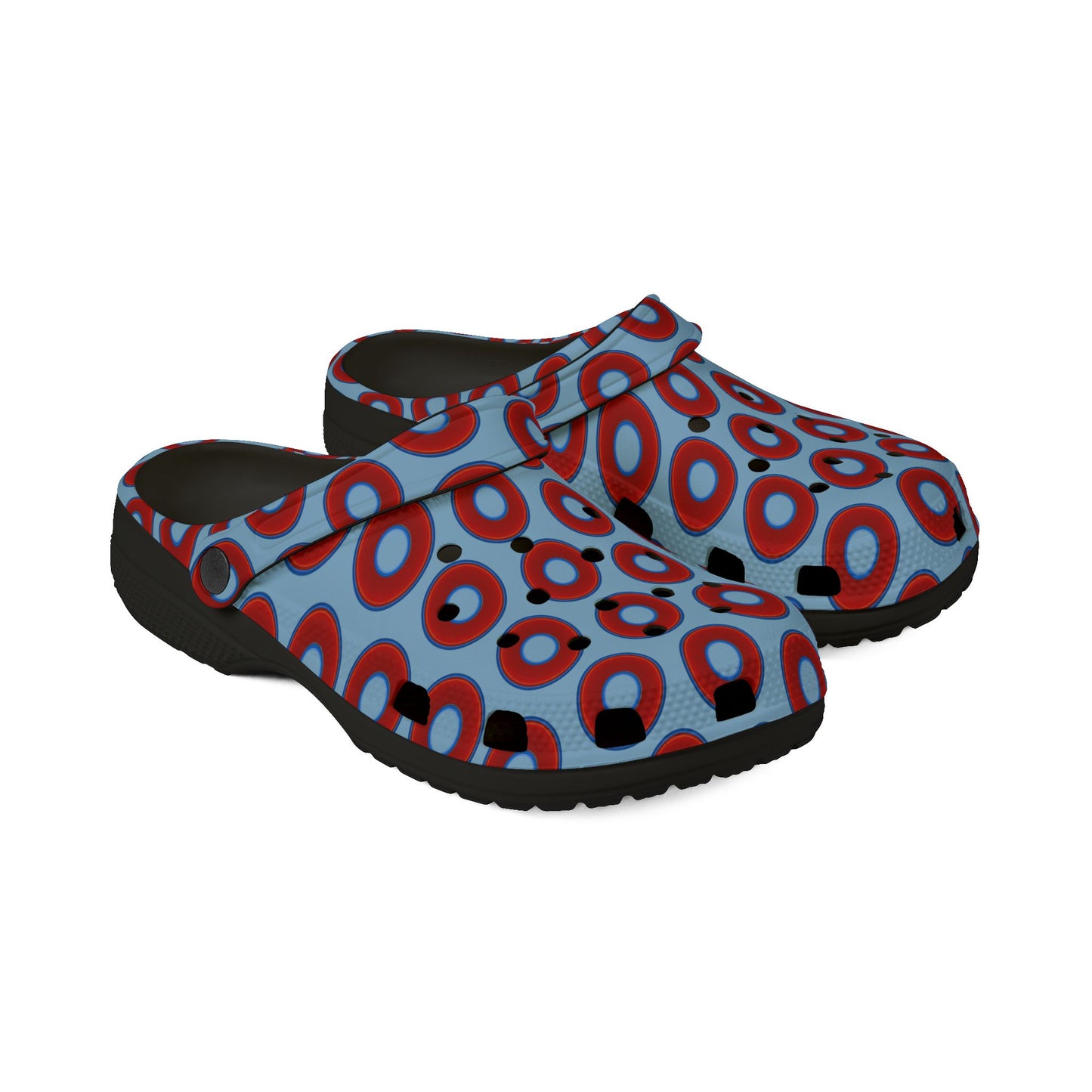 Spatchcocks - donut slip-on shoes - vivid red donuts w/sky blue background [unisex]