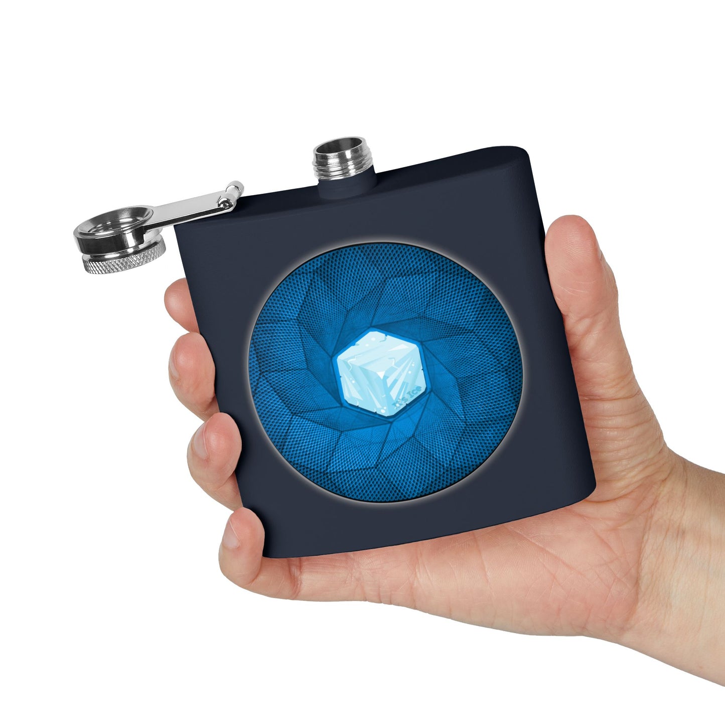 Lump's Donut Flask 6 oz -  "It's Ice... Cube's Donut Flask" - blue cubed donut - [*w/your choice of 6 backgrounds]
