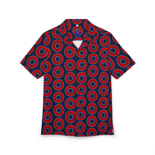 Wilson's 'Epic Hawaiian-Punch' Shirt - vivid red donut print w/dark teal elite blue background [unisex]