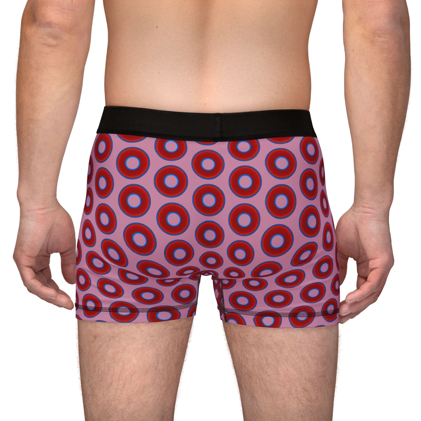Men's Donut Boxers - red vivid donuts w/pale magenta background