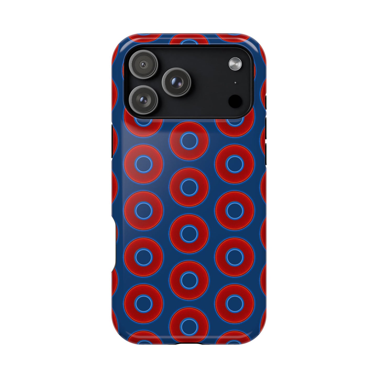 Impact-Resistant Lumpy Donut Case - red vivid donut print w/Atlantic navy blue background
