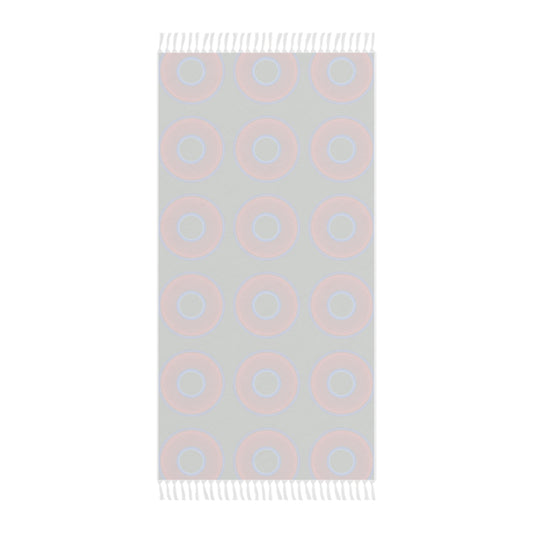 Oversized Lumpy Beach Towel - vivid red donuts w/dark green background