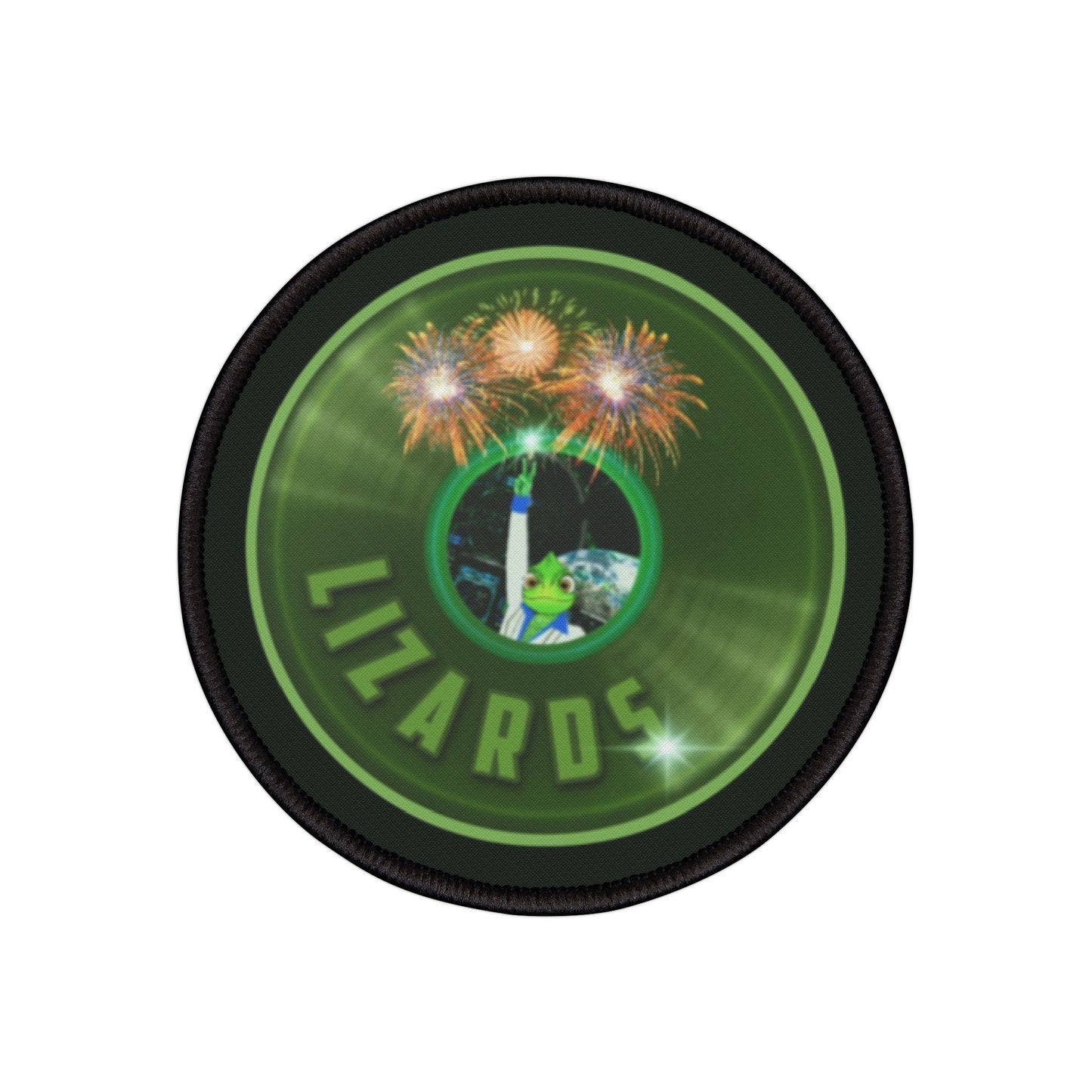 Iron-On Donut Patch - "Rutherford's Stayin' Alive Donut Patch" - vivid green record donut - variant 1