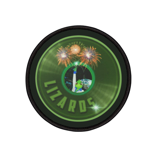 Iron-On Donut Patch - "Rutherford's Stayin' Alive Donut Patch" - vivid green record donut - variant 1