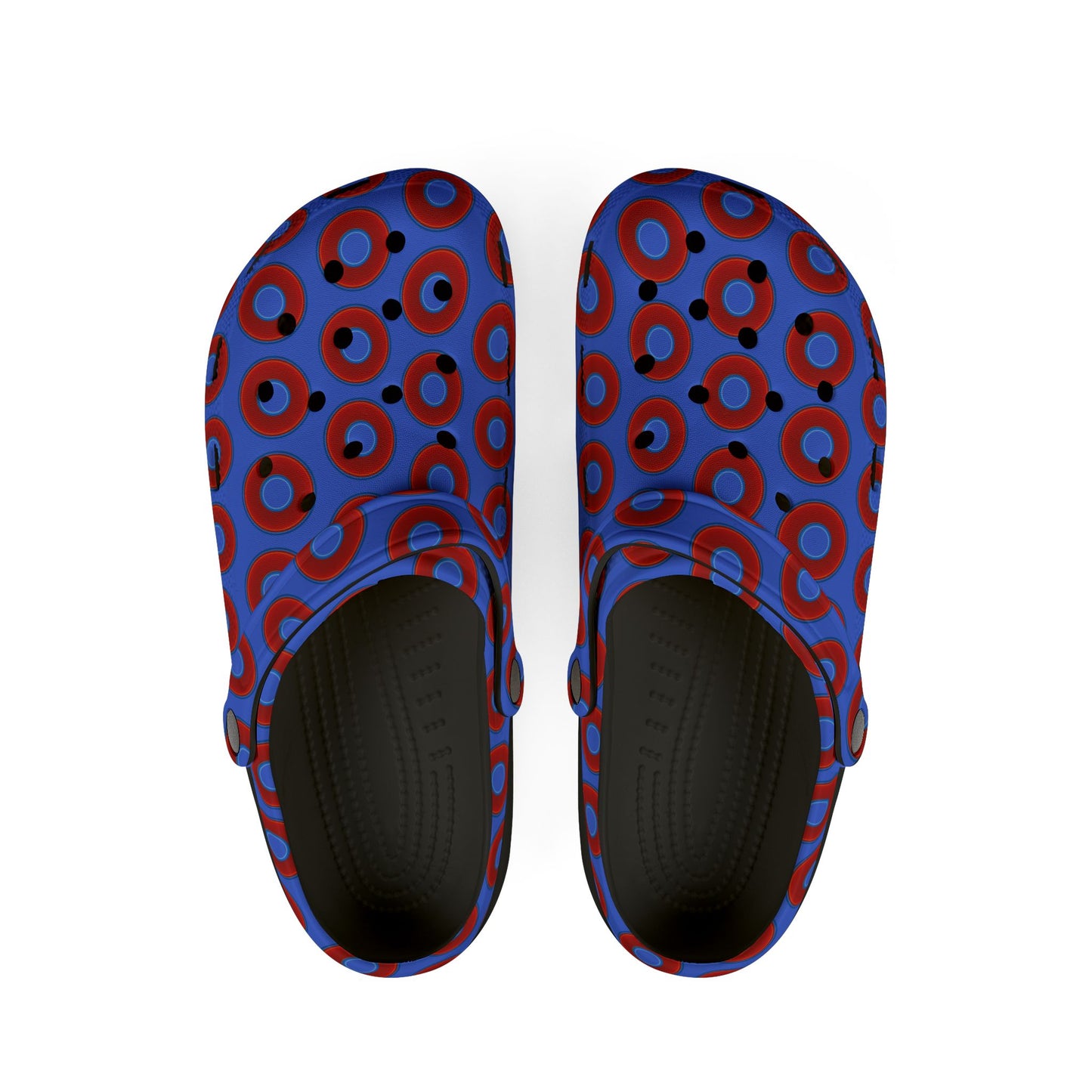 Spatchcocks - donut slip-on shoes - vivid red donuts w/royal blue background [unisex]