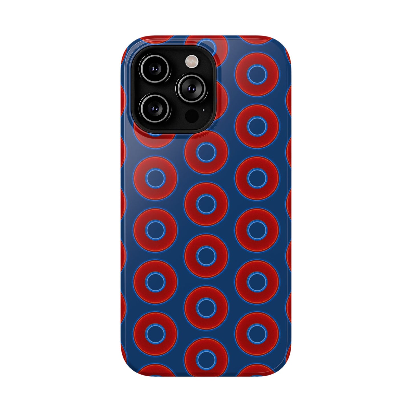 Impact-Resistant Lumpy Donut Case - red vivid donut print w/Atlantic navy blue background