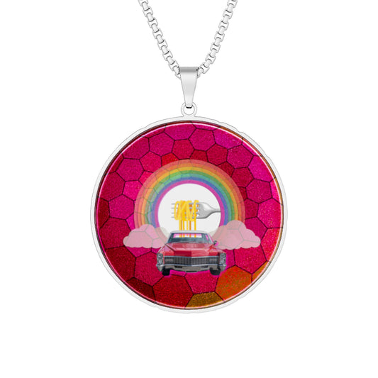 Lump's Heady Donut Necklace - 1" x 1" Stainless Steel Pendant - "Cadillac Rainbow Donut Pendant" - magenta hexadonut - variant 1