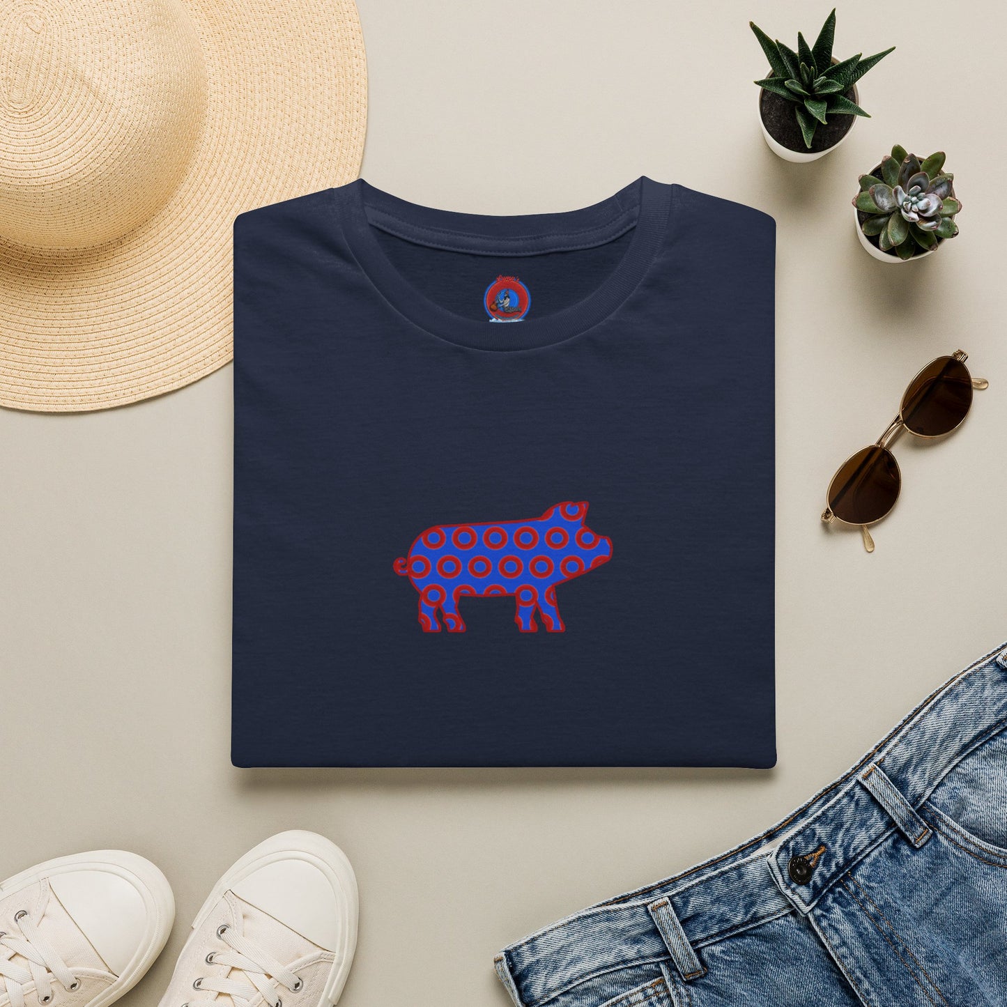 Classic Donut Tee - Unisex Soft-Style - "Guyute's Ugly Donut" - vivid red/blue donut pattern - variant 3