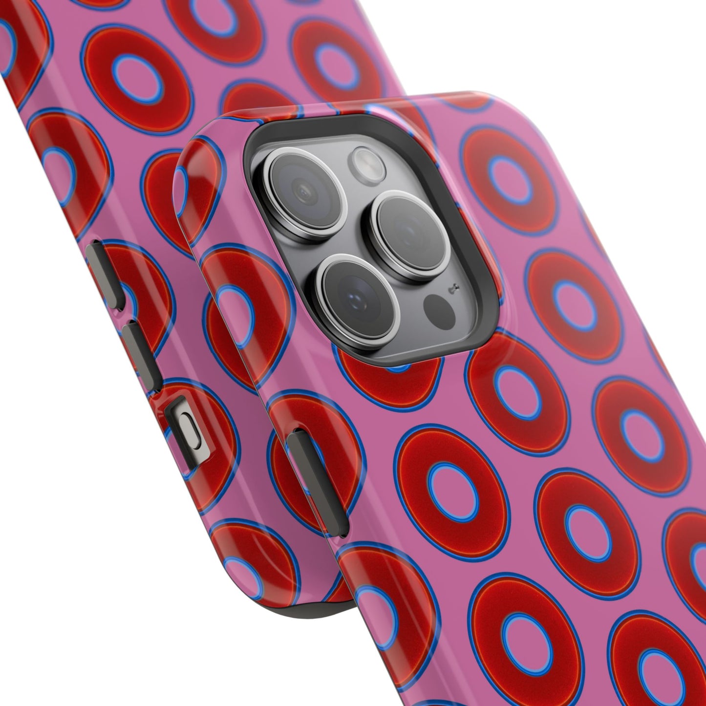 Impact-Resistant Lumpy Donut Case - red vivid donut print w/pink background