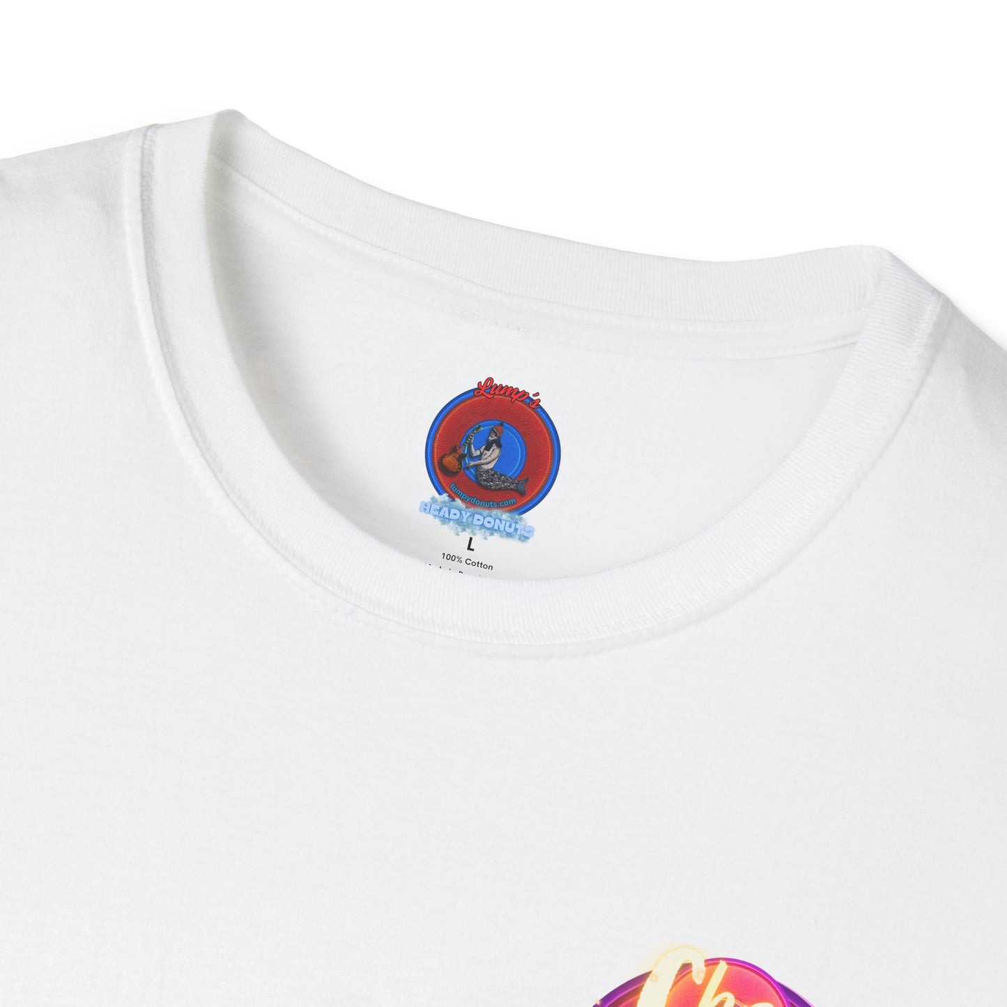 Classic Donut Tee - Unisex Soft-Style - "Cher-ing is Caring" - series 1.0  - variant 1 - magenta donuts [*charitable donut]