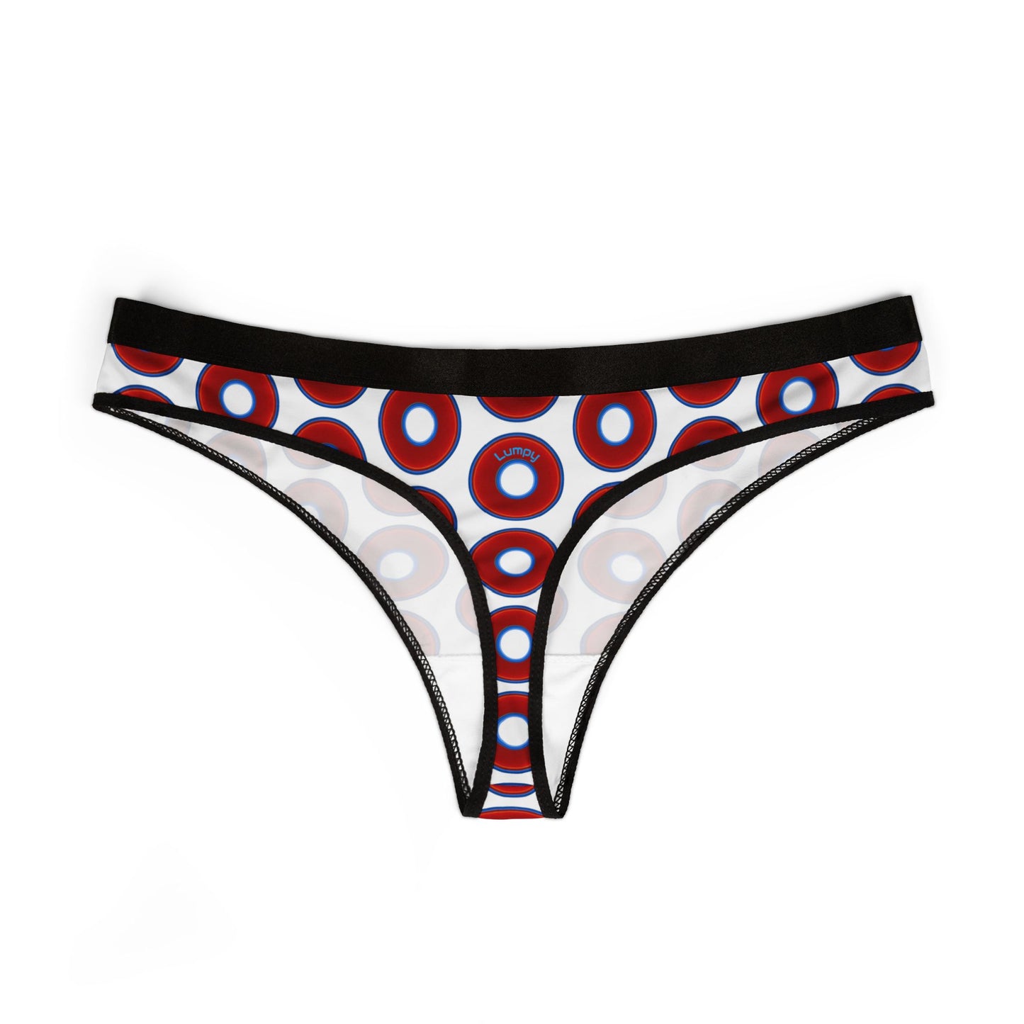 Lumpy Donut Thongs - red vivid donut print w/white background