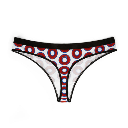 Lumpy Donut Thongs - red vivid donut print w/white background