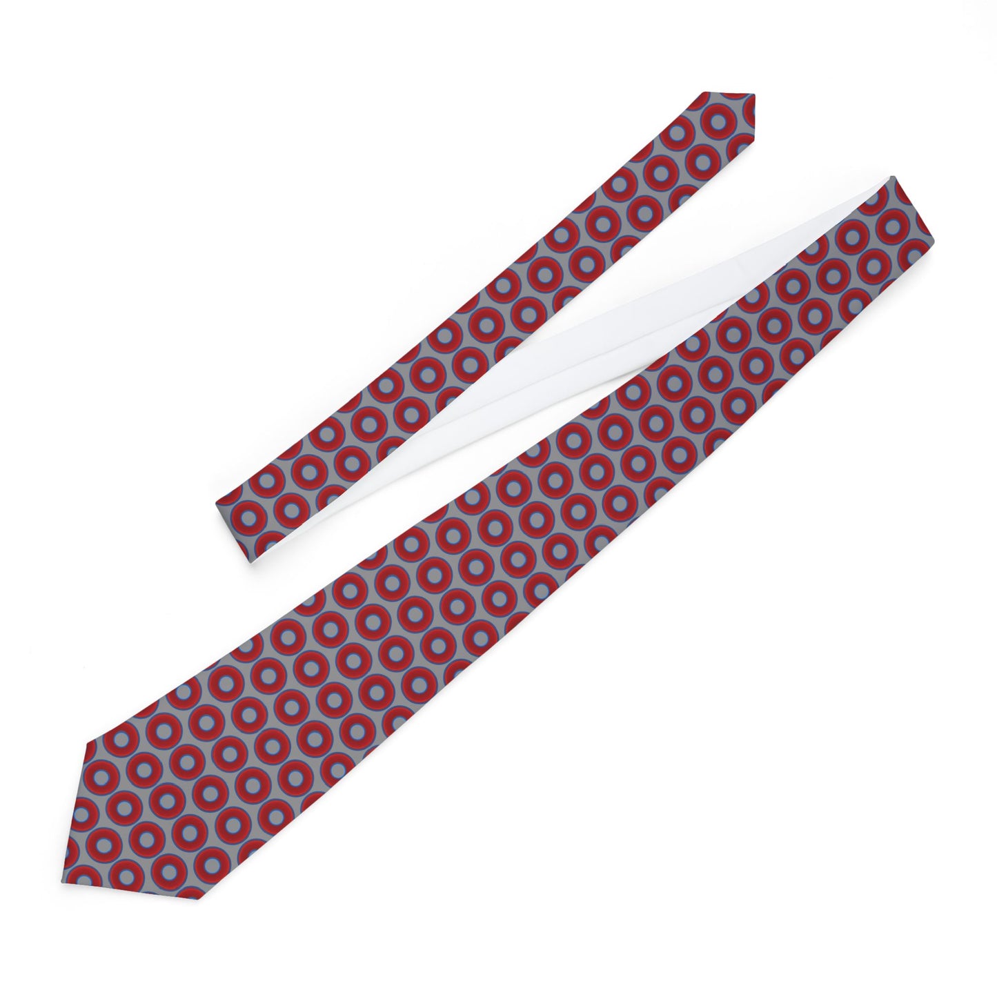 The Lumpy Necktie - vivid red donut print w/gray background