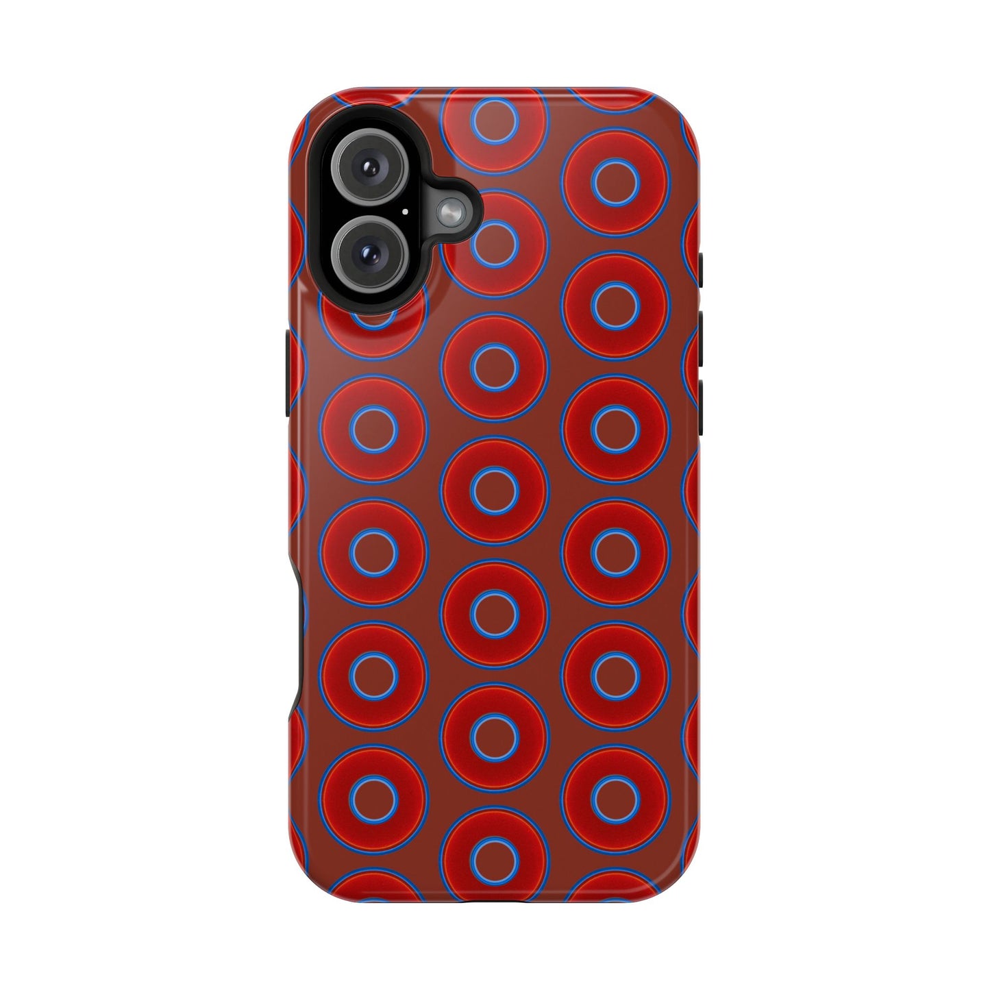 Impact-Resistant Lumpy Donut Case - red vivid donut print w/burnt umber background