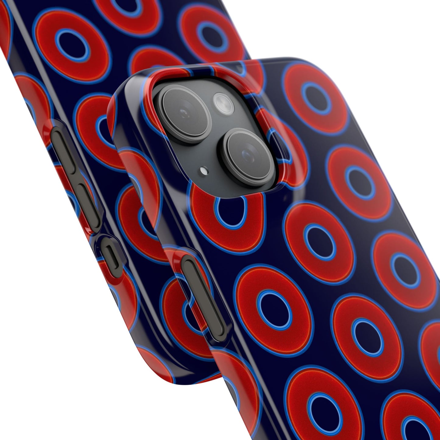 Lumpy Donut Snap Case - red vivid donut print w/midnight blue background