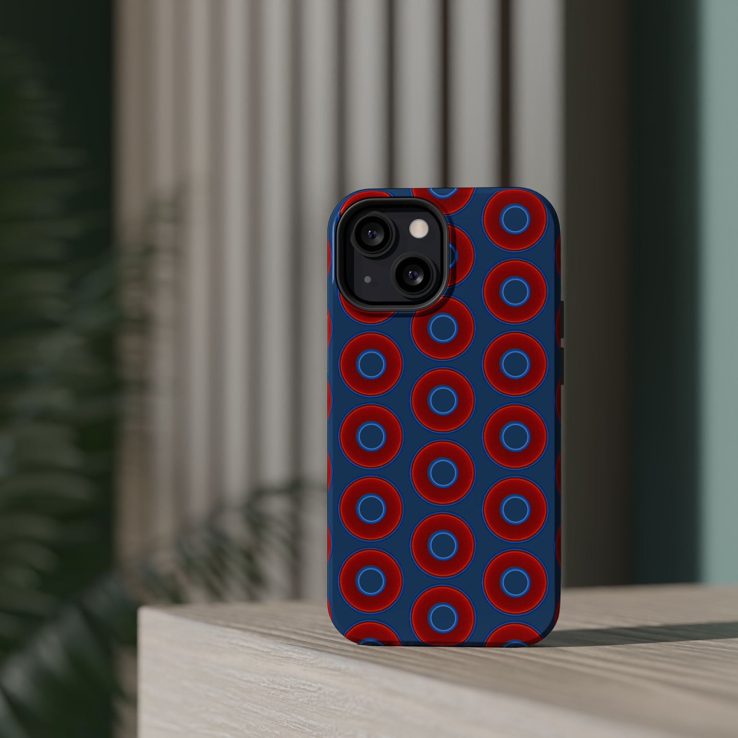 Magnetic Tough Donut Case - red vivid donut print w/light navy blue background