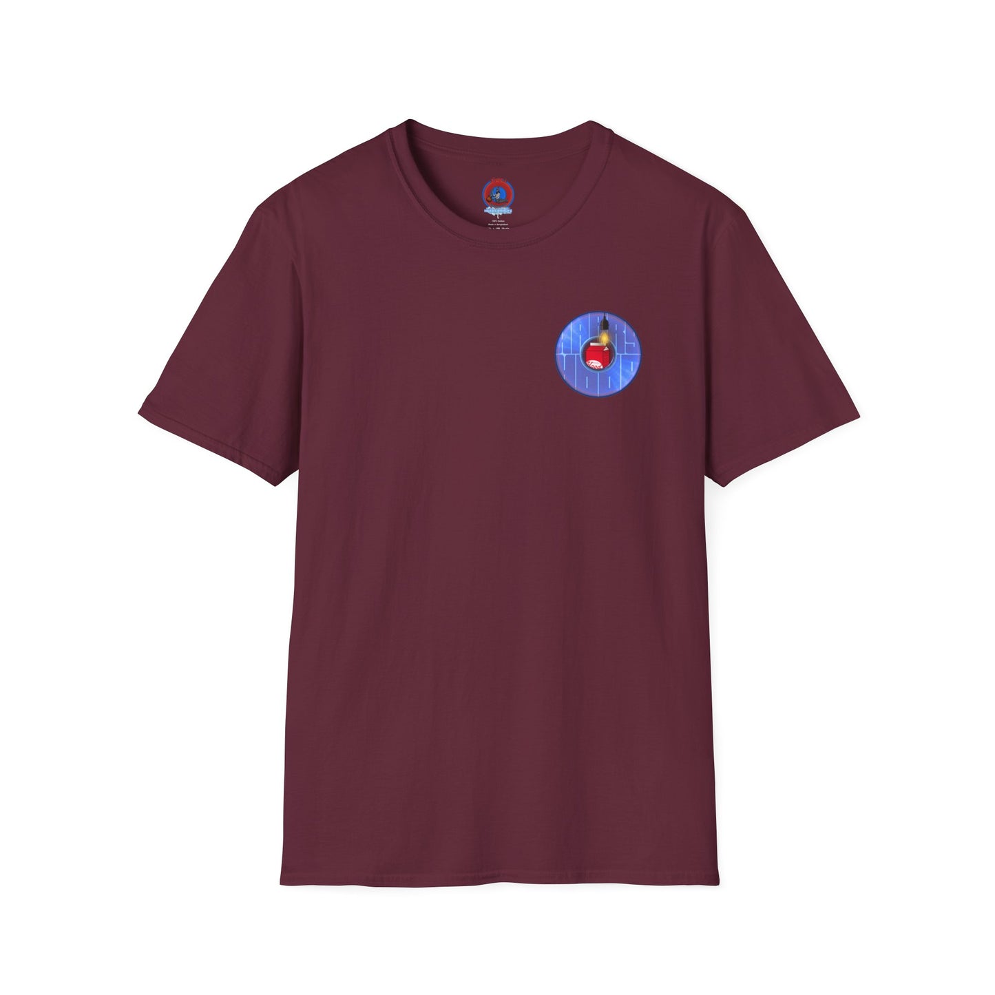 Classic Donut Tee - Unisex Soft-Style - "Harry Left His Shirt" - series 1.0  - variant 4 - purple/blue donut - w/light on