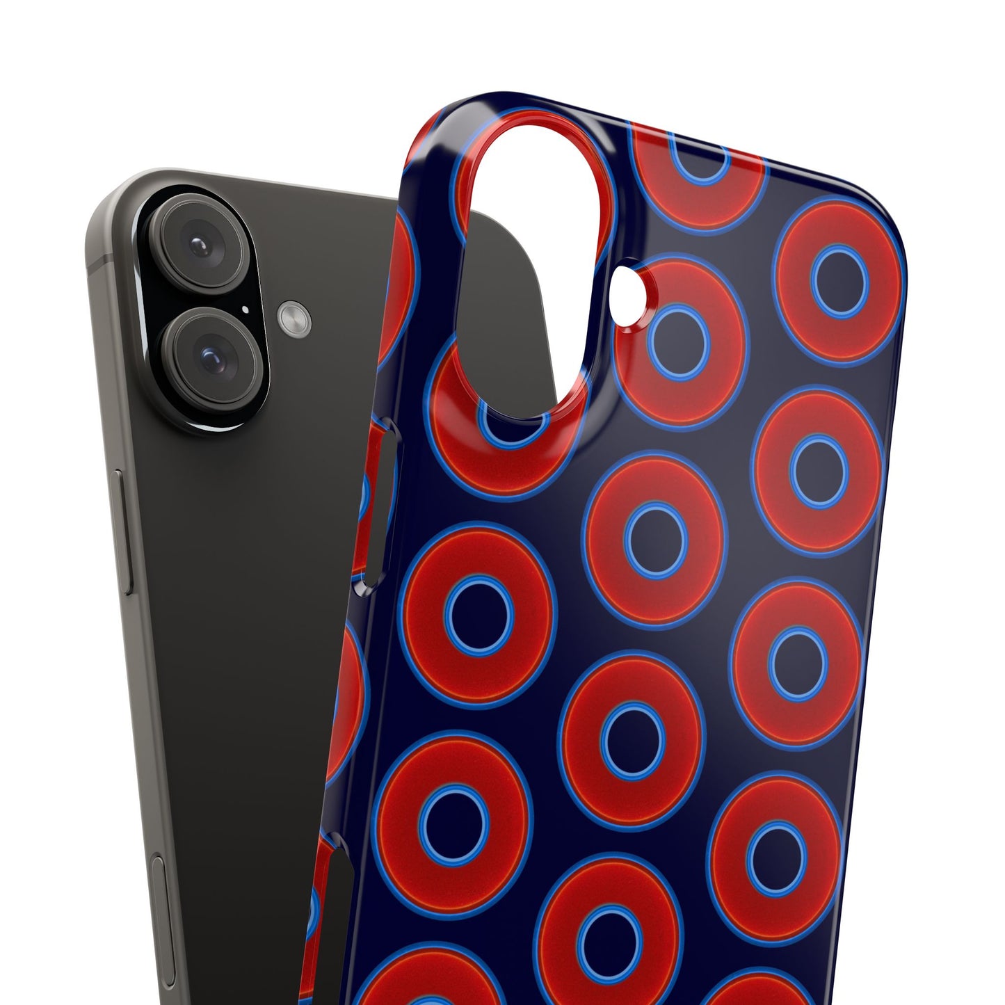 Lumpy Donut Snap Case - red vivid donut print w/midnight blue background